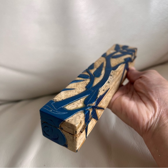 Vintage Carved Marble Asian Bamboo Motif Jewelry Trinket Box - Picture 3 of 15